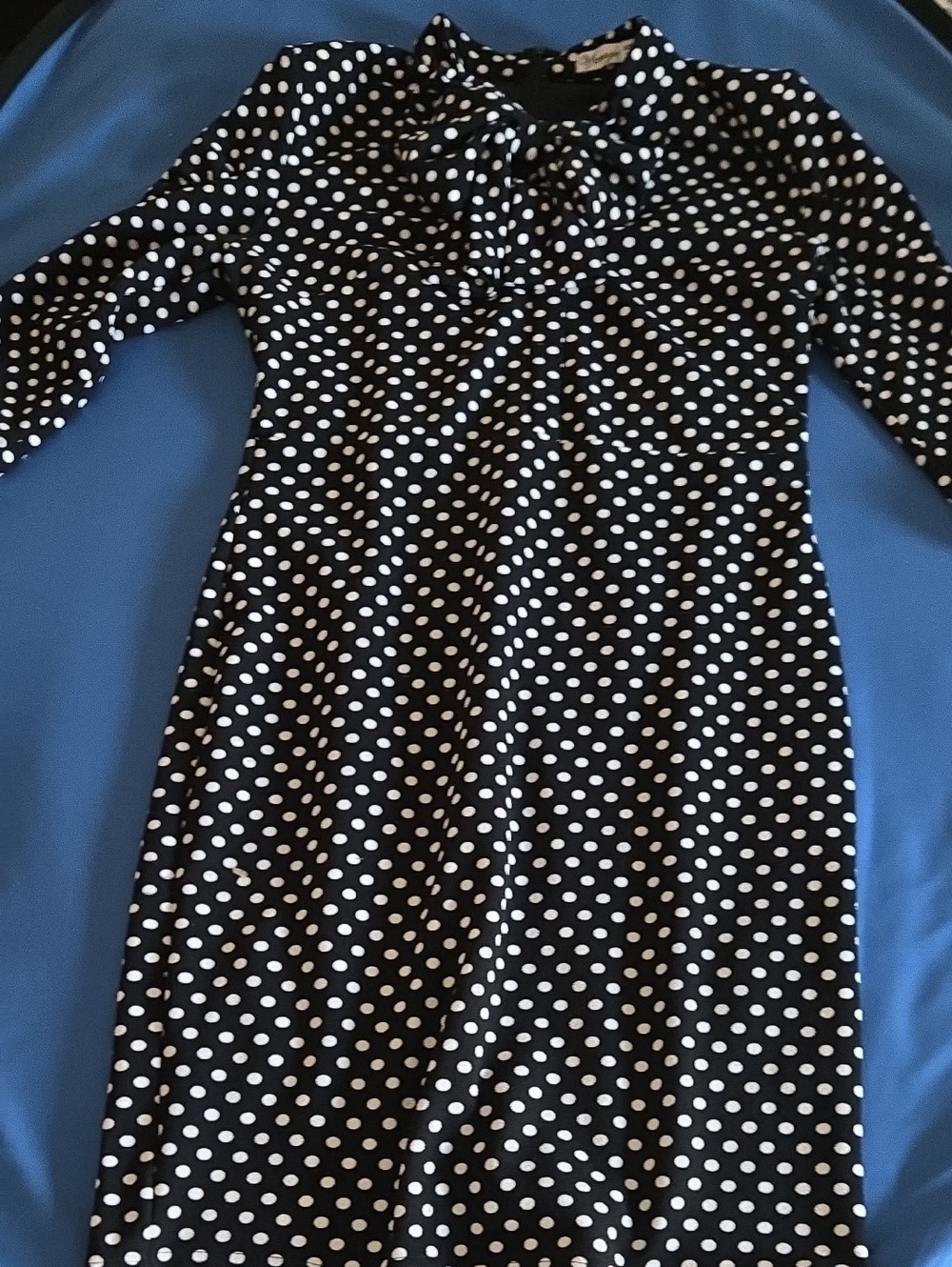 VfEmage Black and White Polka Dot Long Sleeve Midi Dress